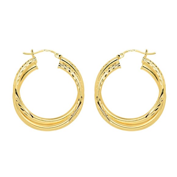 Double Hoop Earrings 14K Yellow Gold - Picture 3 of 4